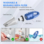 Cordless Rechargeable Handheld Vacuum, 6000Pa, 500ML, 20-25 Mins Runtime