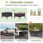 Costway Set Of 2 Patio Rattan Ottoman Footrests With Cushions, Mix Brown/Beige, 25 x 20 x 16 in