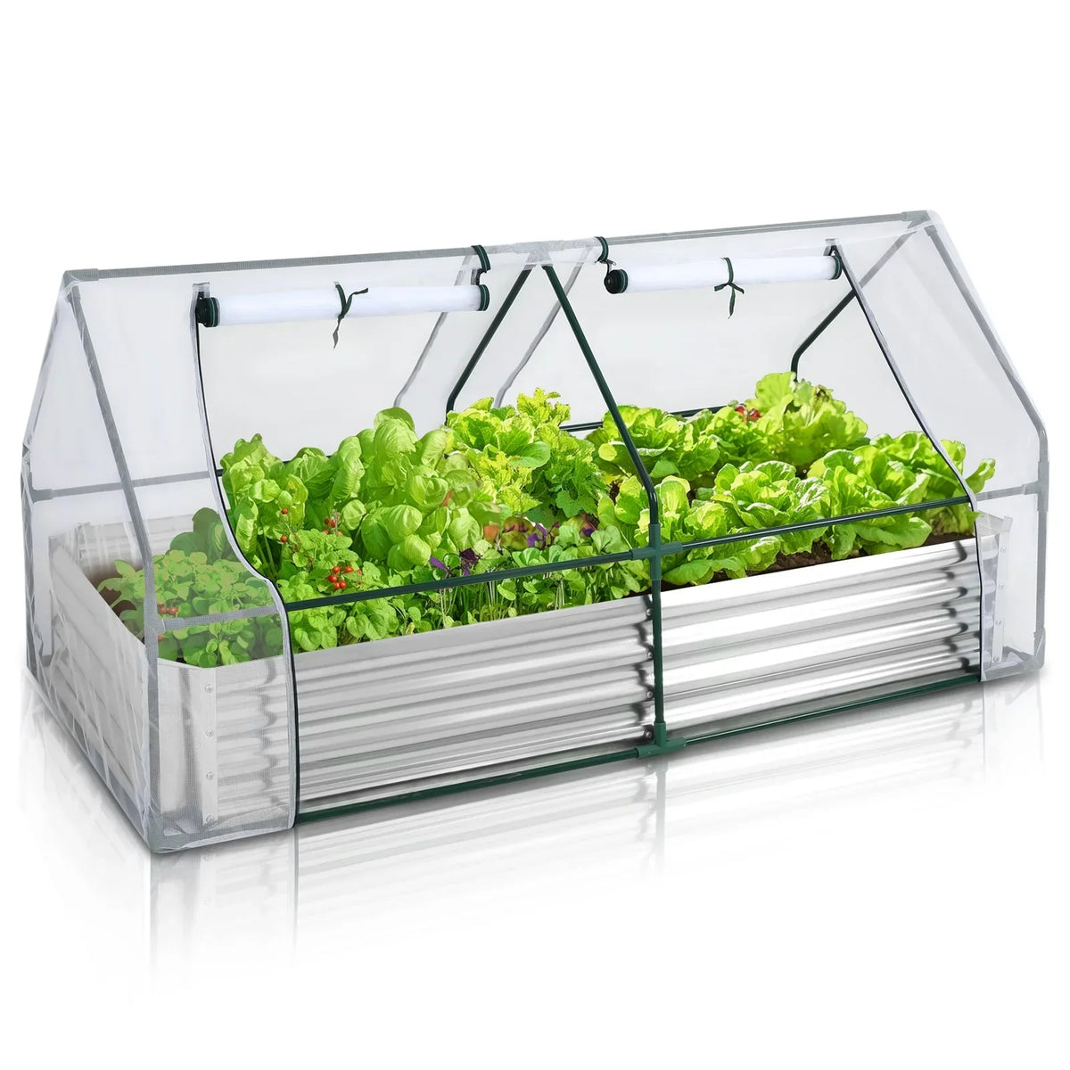 Galvanized Raised Garden Bed With Mesh Greenhouse Cover, 6 x 3 x 3 FT - 2 Roll-Up Doors