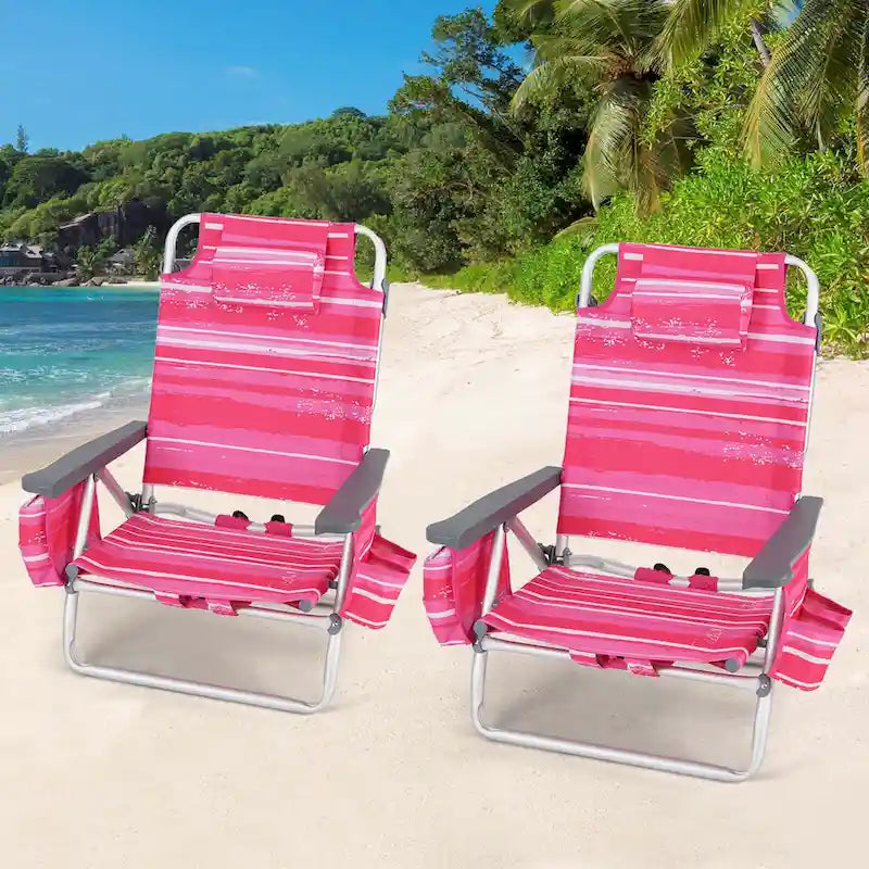Costway Folding Backpack Beach Chairs 4-Pack, 5-Position Adjustable