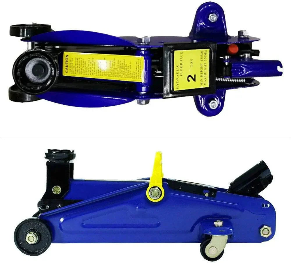 2T Hydraulic Floor Jack With 2pcs 3 Ton Axle Stands - Blue