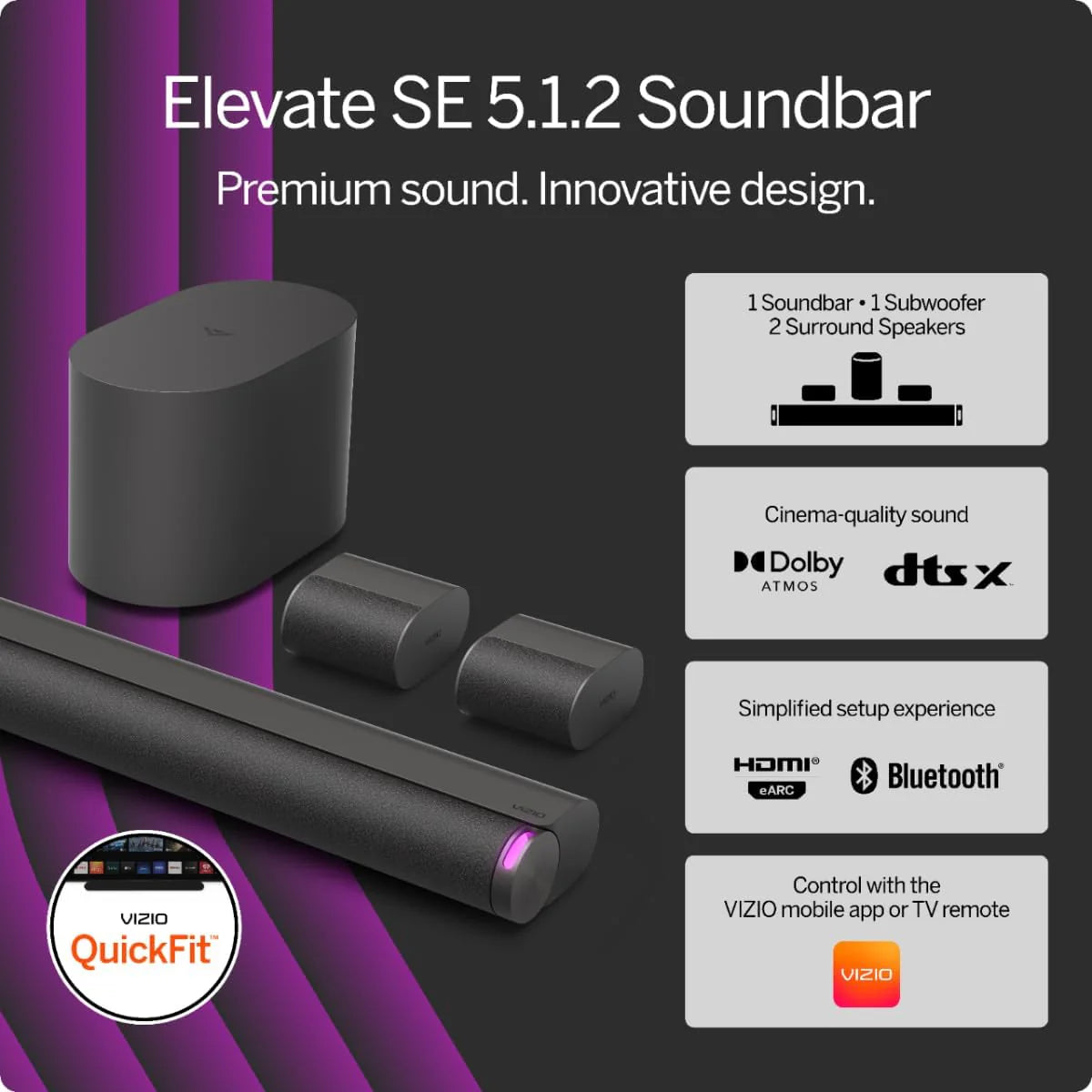 VIZIO Elevate SE 5.1.2 Soundbar With Wireless Subwoofer, Dolby Atmos - 2024