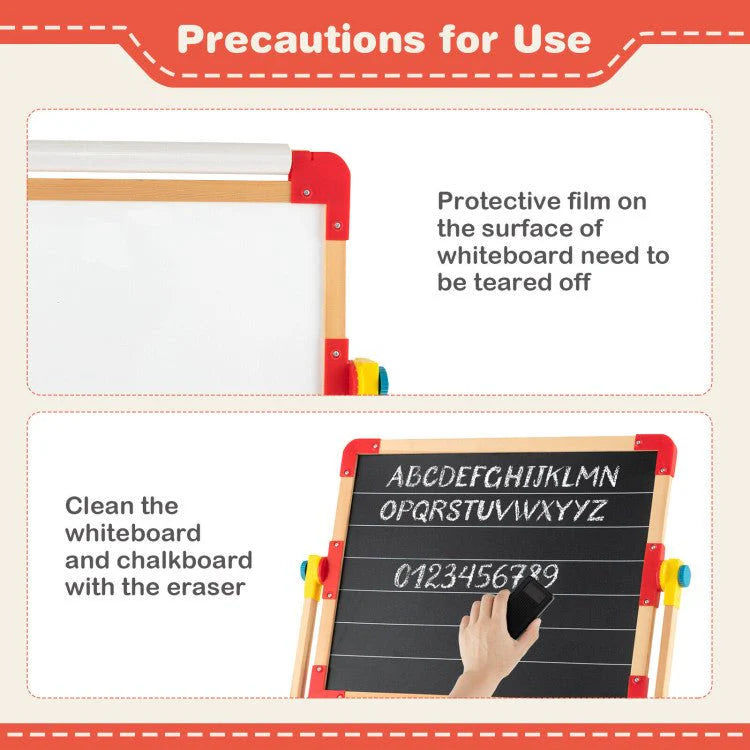Kids Wooden Art Easel With Chalkboard, Magnetic Whiteboard And Paper Roll - 3-In-1