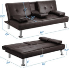 Yaheetech Convertible Faux Leather Sofa Bed, 3 Angles, 772lb Capacity, Black