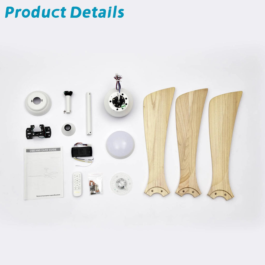52in 3-Blade Ceiling Fan With Lights, Remote Control, 6 Speeds, Matte Black and Black Walnut