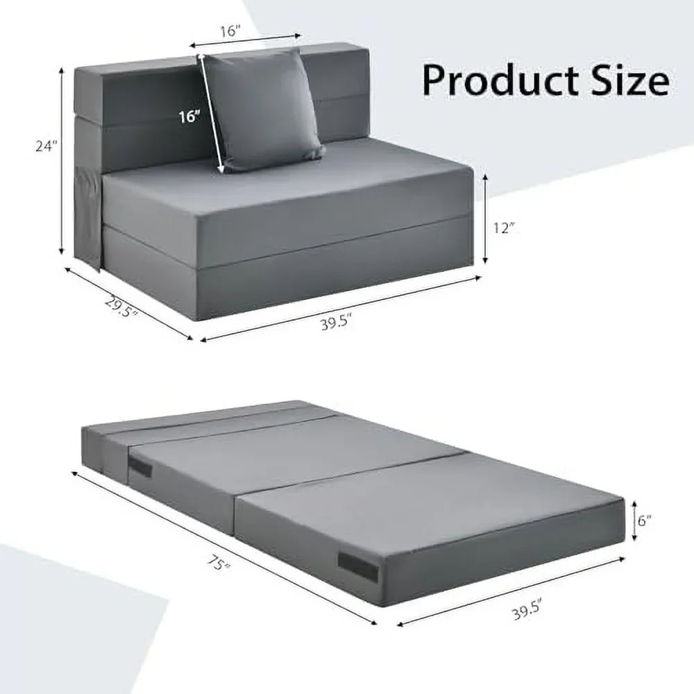 ASDRFYU 6 Inch Tri-Fold Folding Sofa Bed With Pillow