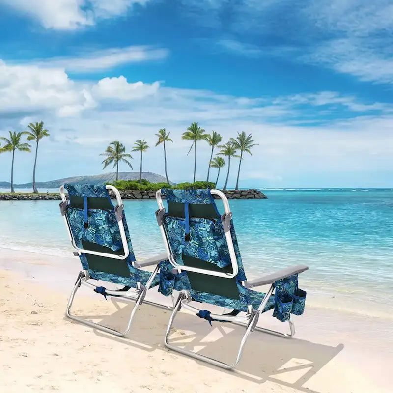 Costway Folding Backpack Beach Chairs 4-Pack, 5-Position Adjustable
