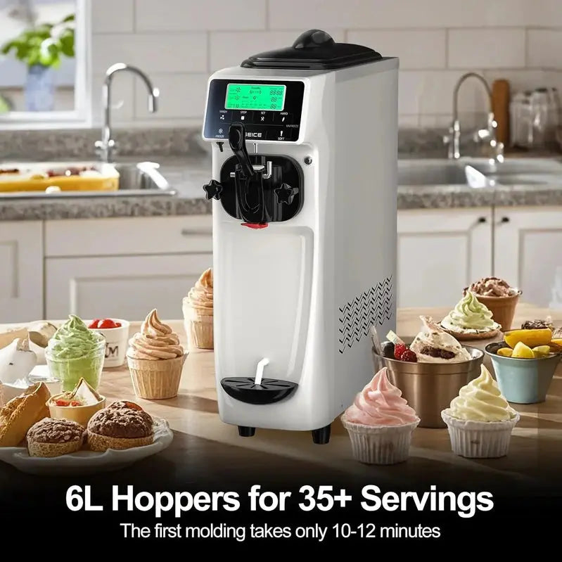 Commercial-Grade Single-Flavor Soft Serve Ice Cream Machine, 3.2-Gallon Countertop, White
