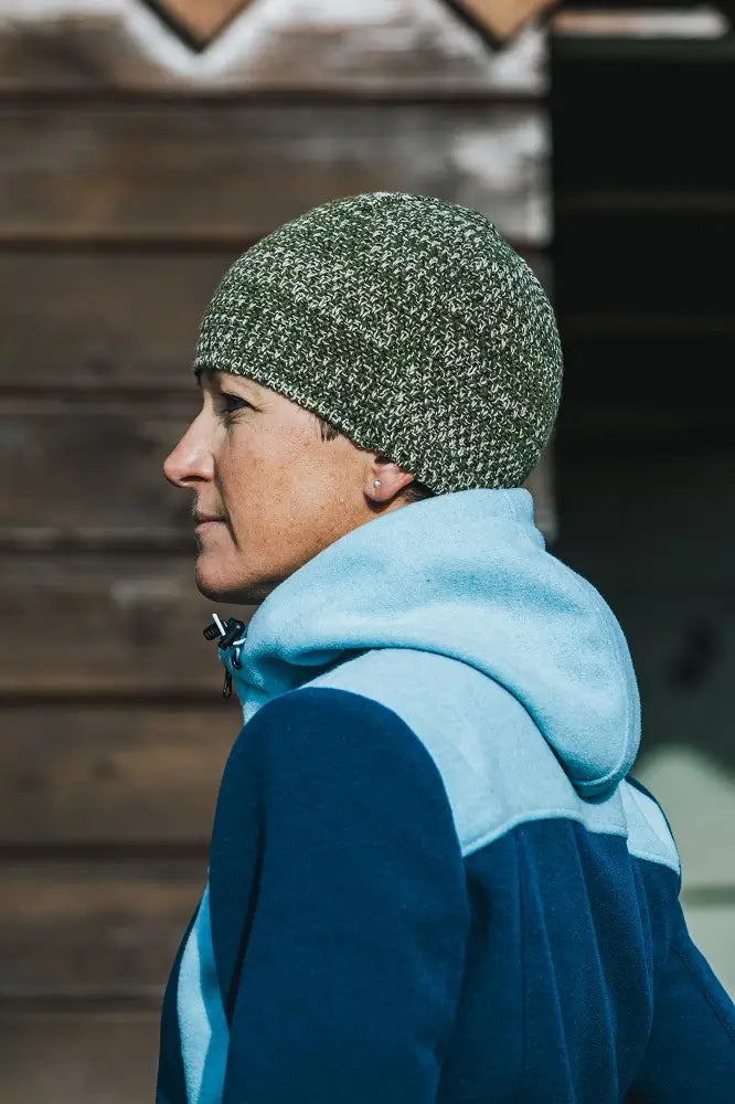 Merino Wool Beanie, Green Heather - Snowy