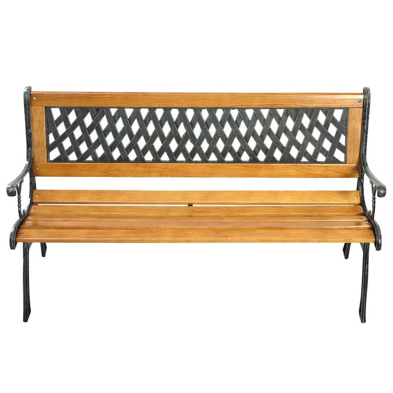 Cast Iron Outdoor Garden Bench, 49.5 x 20.5 x 29 in, Black + Natural