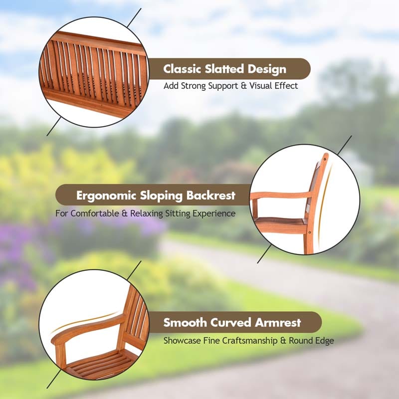 Eucalyptus Wood Outdoor Garden Bench, 2-Person, 50 x 25 x 36 in