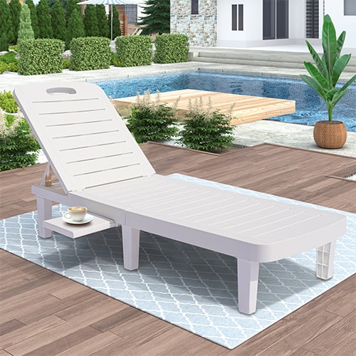 Outdoor Adjustable Patio Lounge Chair Set Of 2 With Side Table, White - 74.5 x 24.4 x 30 inch
