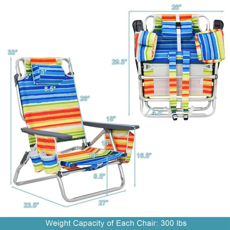 Costway Folding Backpack Beach Chairs 4-Pack, 5-Position Adjustable