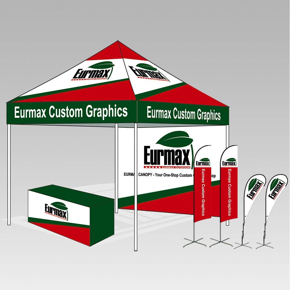 Eurmax USA 10 x 10 Pop-Up Commercial Canopy Tent With 4 Sidewalls, Roller Bag And Awning