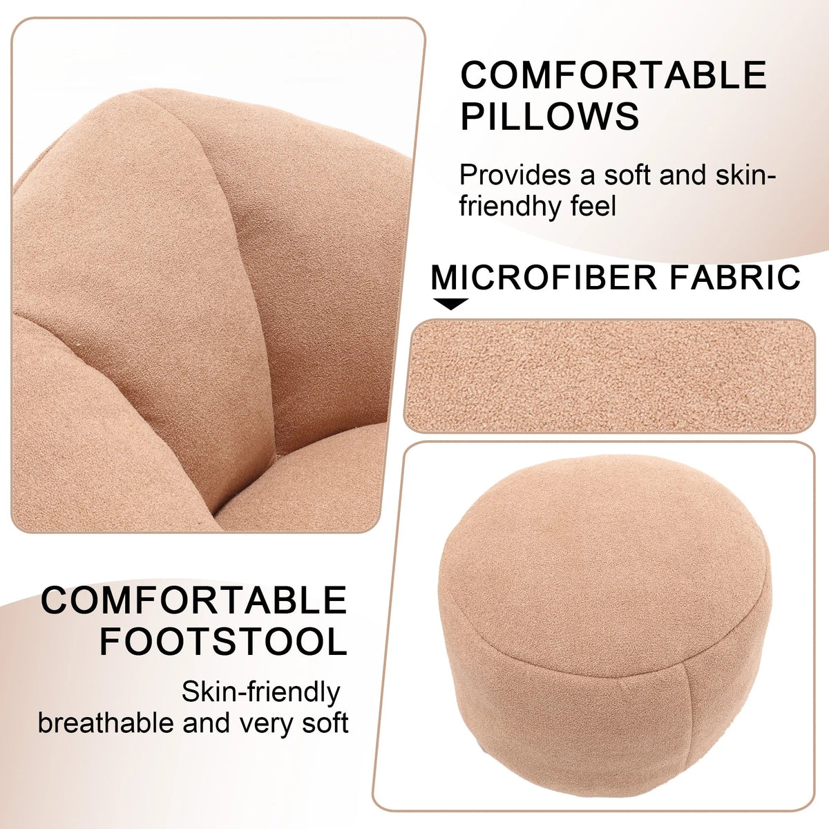 MOONMISS Microfiber Upholstered Round Bean Bag Sofa Chair With Ottoman - Gray