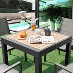 Extendable Outdoor Dining Table, Aluminum Frame, Dark Grey, Slatted Top - 80D x 160W x 75H Centimetres