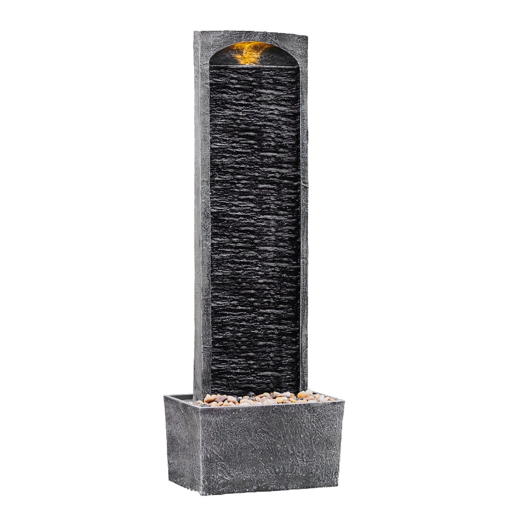 Teamson Home Faux Slate Outdoor LED Waterfall Fountain, 38.5 in, Red Rock