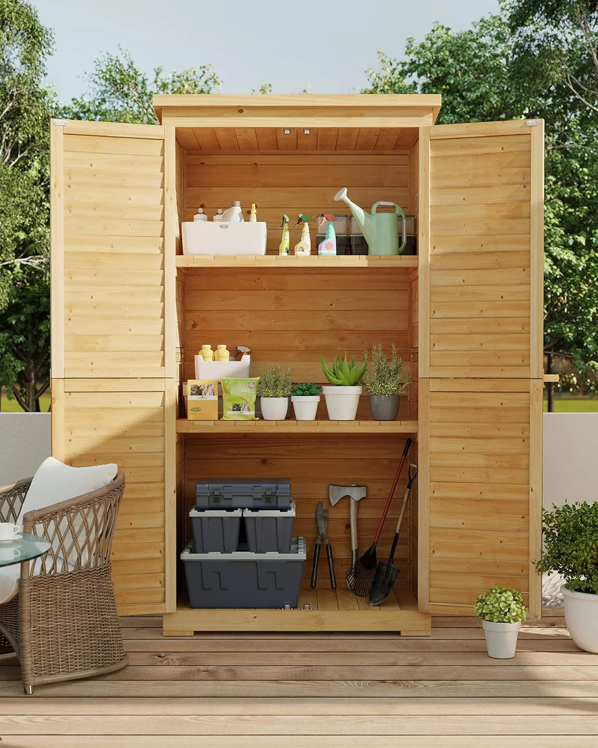 Lofka Outdoor Storage Cabinet With 2 Lockable Doors And 2 Adjustable Shelves, 34.3 x 18.3 x 63.2 in