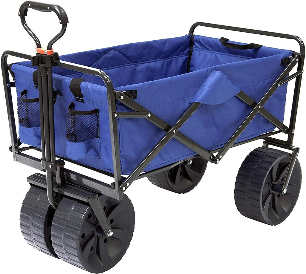 Mac Sports Heavy Duty Collapsible Folding All Terrain Utility Beach Wagon Cart, Blue/Black
