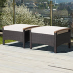 Costway Set Of 2 Patio Rattan Ottoman Footrests With Cushions, Mix Brown/Beige, 25 x 20 x 16 in