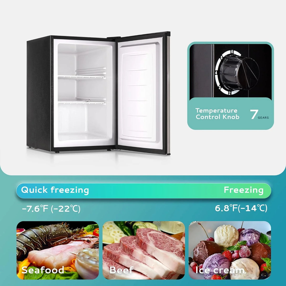 EUHOMY Compact Upright Freezer, 3.0 Cubic Feet, Silver Stainless Steel Door - MF-30-Y