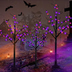 Albelt Lighted Black Halloween Trees, Set Of 3, 4FT 5FT 6FT, 96 LED Lights, Orange And Purple - GP-SW240DC0150T-IP44(US)