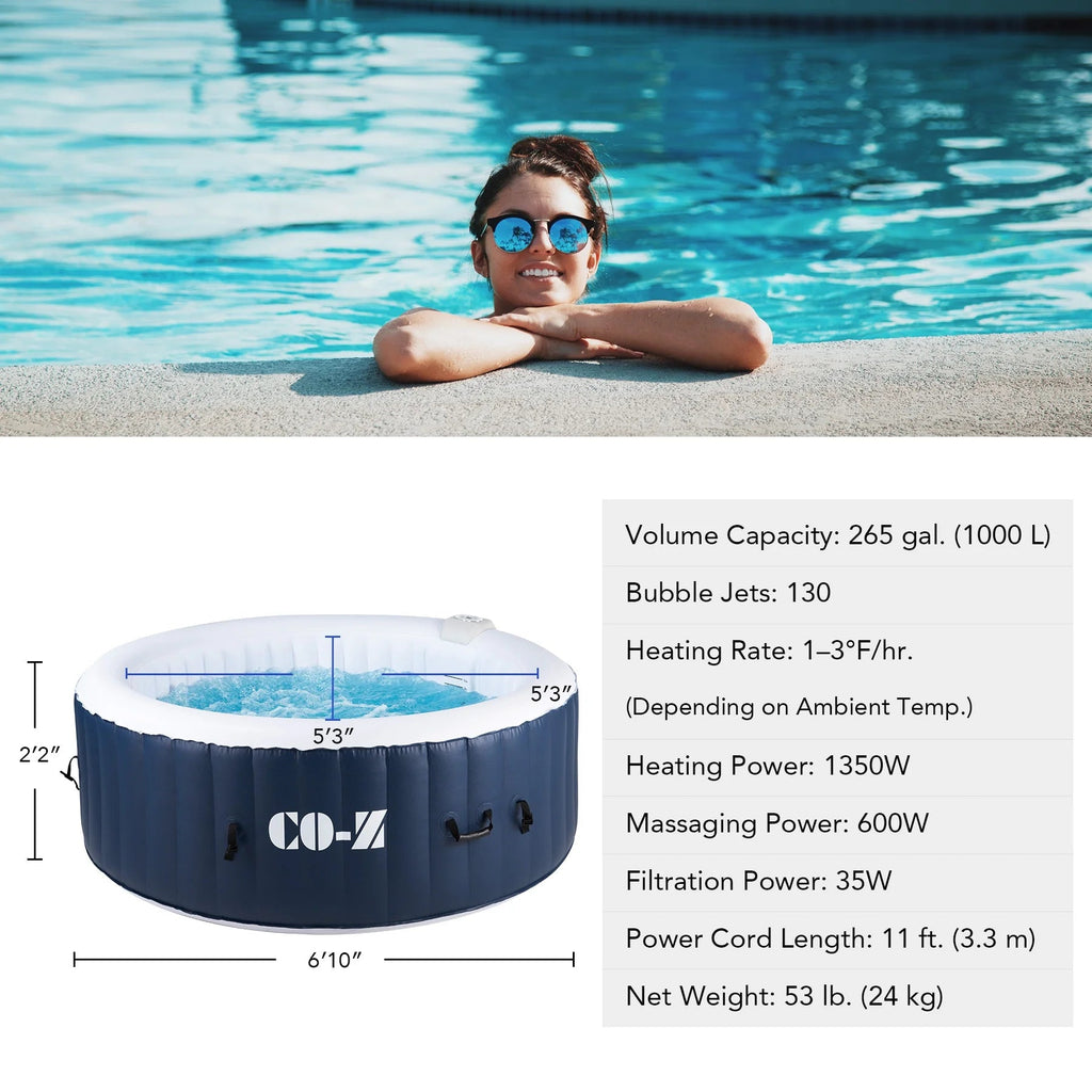 CO-Z PVC Square Inflatable Spa Tub, 5 x 5 ft, 4-Person, 120 Jets, Blue