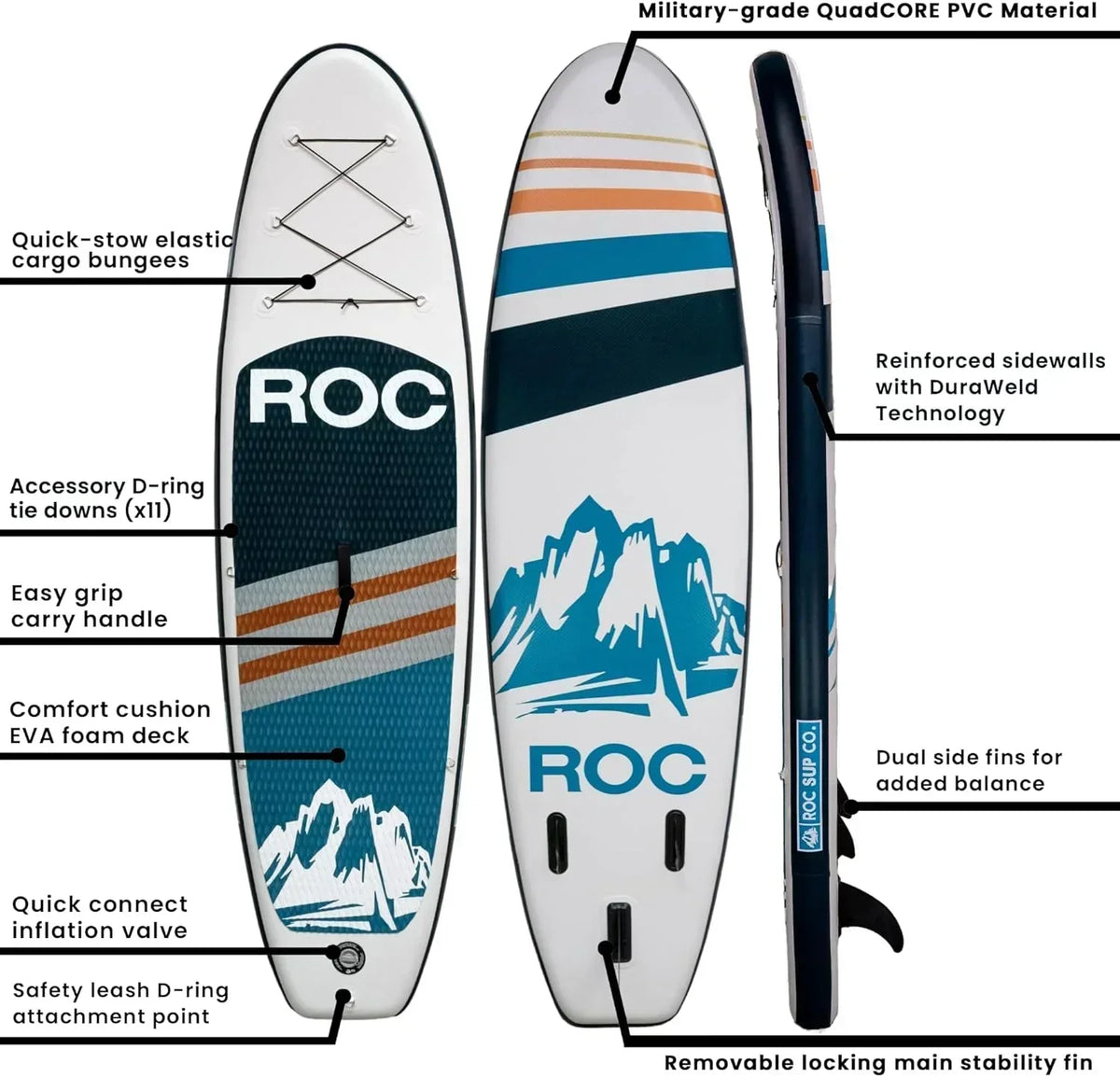 ROC Inflatable Stand-Up Paddle Board With Anti-Slip Comfortable Deck