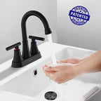 Hurran 4 Inch Matte Black 3-Hole Bathroom Sink Faucet With Pop-Up Drain