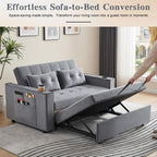 3-in-1 Pull-Out Sofa Bed With Charging Station, Cup Holder And Side Storage - 70in Grey