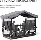 Purple Leaf 4-Person Outdoor Glider Bench Set With Glass Table, 6.1 Feet x 7.3 Feet x 3.7 Feet