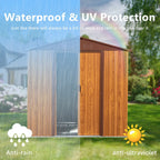 Outdoor Metal Storage Shed 6.36 x 5.7ft With Floor Frame, Sliding Doors, Brown & Wood Grain, No Window