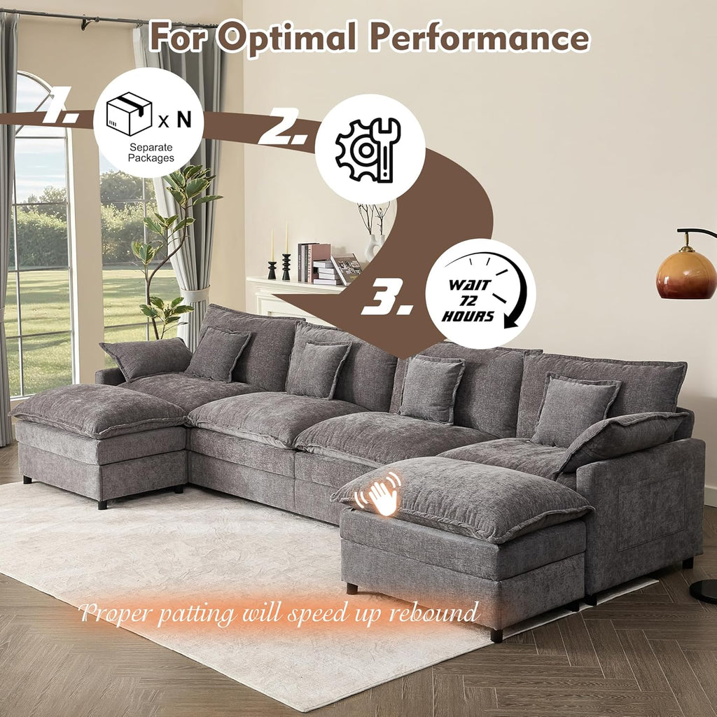 108 Inch U Shape Sectional Sofa With Removable Footstool