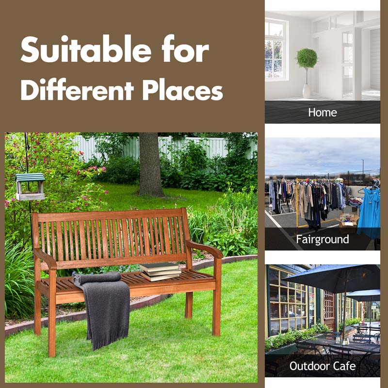 Eucalyptus Wood Outdoor Garden Bench, 2-Person, 50 x 25 x 36 in