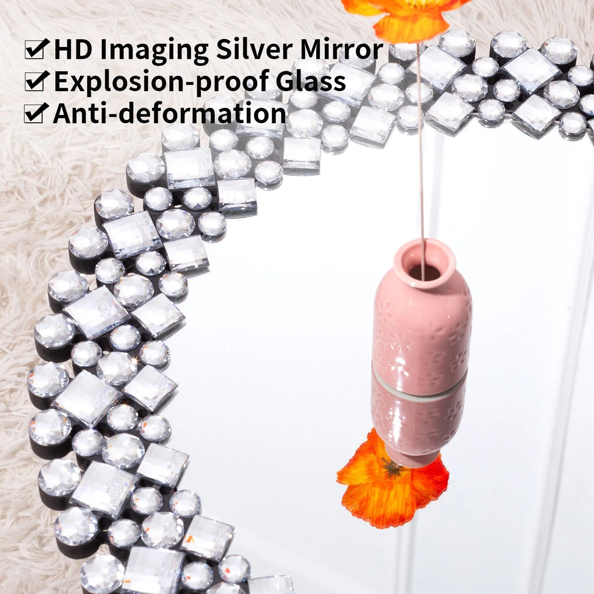 Round Crystal Accent Decorative Wall Mirror - 18/24/34 in