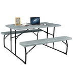 4-Person Folding Picnic Table Bench Set, 59 in x 54 in x 28.5 in - Steel And HDPE