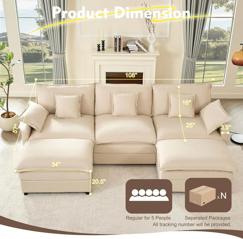 108 Inch U Shape Sectional Sofa With Removable Footstool