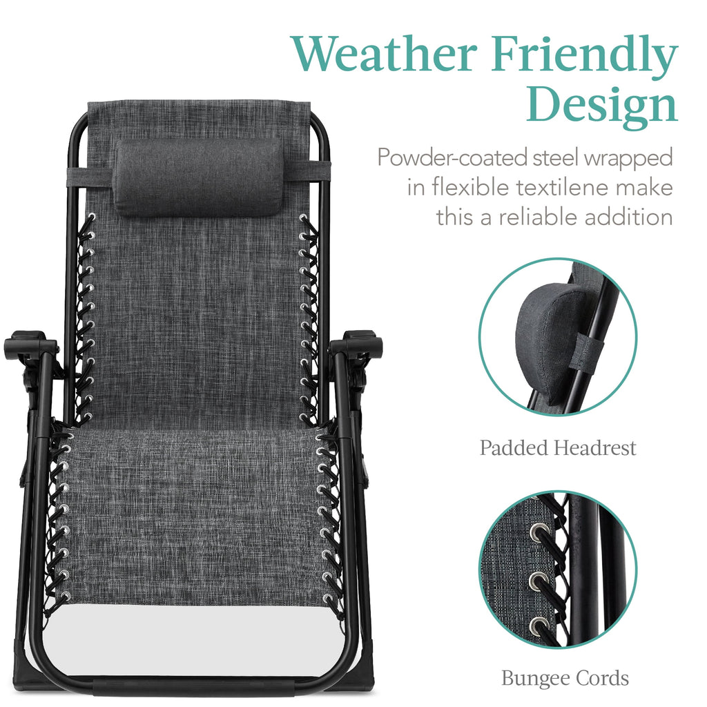 Best Choice Products Oversized Zero Gravity Folding Recliner With Removable Cushion And Side Tray - Fossil Gray