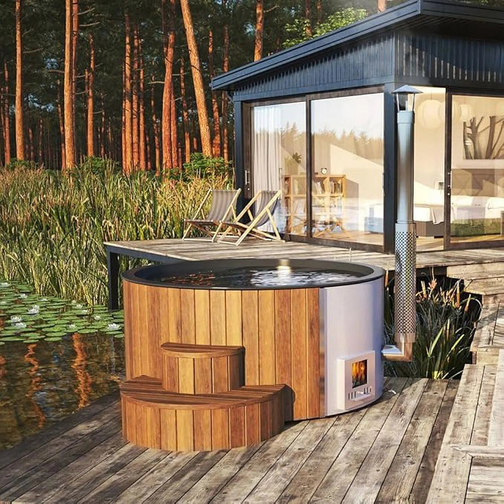 SaunaLife Wood-Fired Hot Tub, Natural, Up To 6 Persons, Thermo-Spruce, 79 in Diameter - S4N