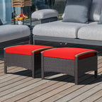 Costway Set Of 2 Patio Rattan Ottoman Footrests With Cushions, Mix Brown/Beige, 25 x 20 x 16 in