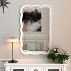 Curved Scallop Wood Frame Accent Mirror, 23.5 in L x 38 in W x 1 in H - Antique-Brown Or White
