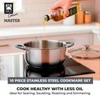 BRA COOKWARE 9-Piece Stainless Steel Cookware Set With Silicone-Coated Handles - Master