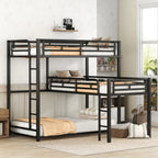 L-Shaped Metal Triple Twin Bunk Bed For 3, Black