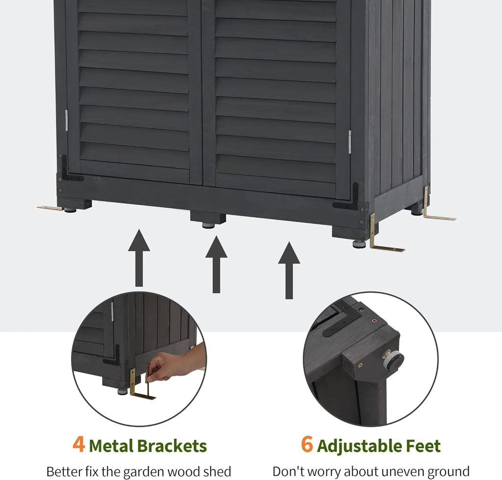 MCombo Tall Garden Wood Storage Shed, Brown - 1.52 x 2.85 ft