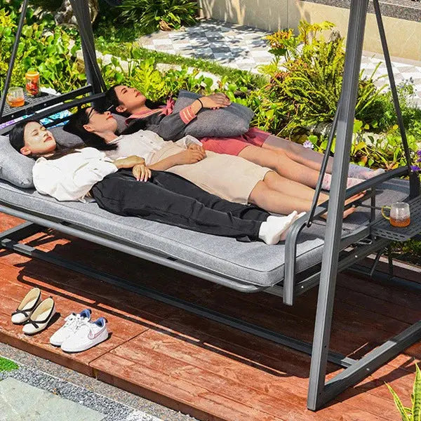 Garden Swing Set With Weather-Resistant Frame And 4 Gray Cushions, 7 cm Thick