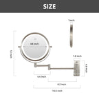 8 Inch Round Wall-Mounted Makeup Mirror, Rechargeable, 1X/10X Magnification, 3-Color LED Lights