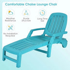 Folding Plastic Outdoor Chaise Lounge Chair With Wheels, 6-Position, 65.5 x 29 x 16.5-37 in, 330 lbs