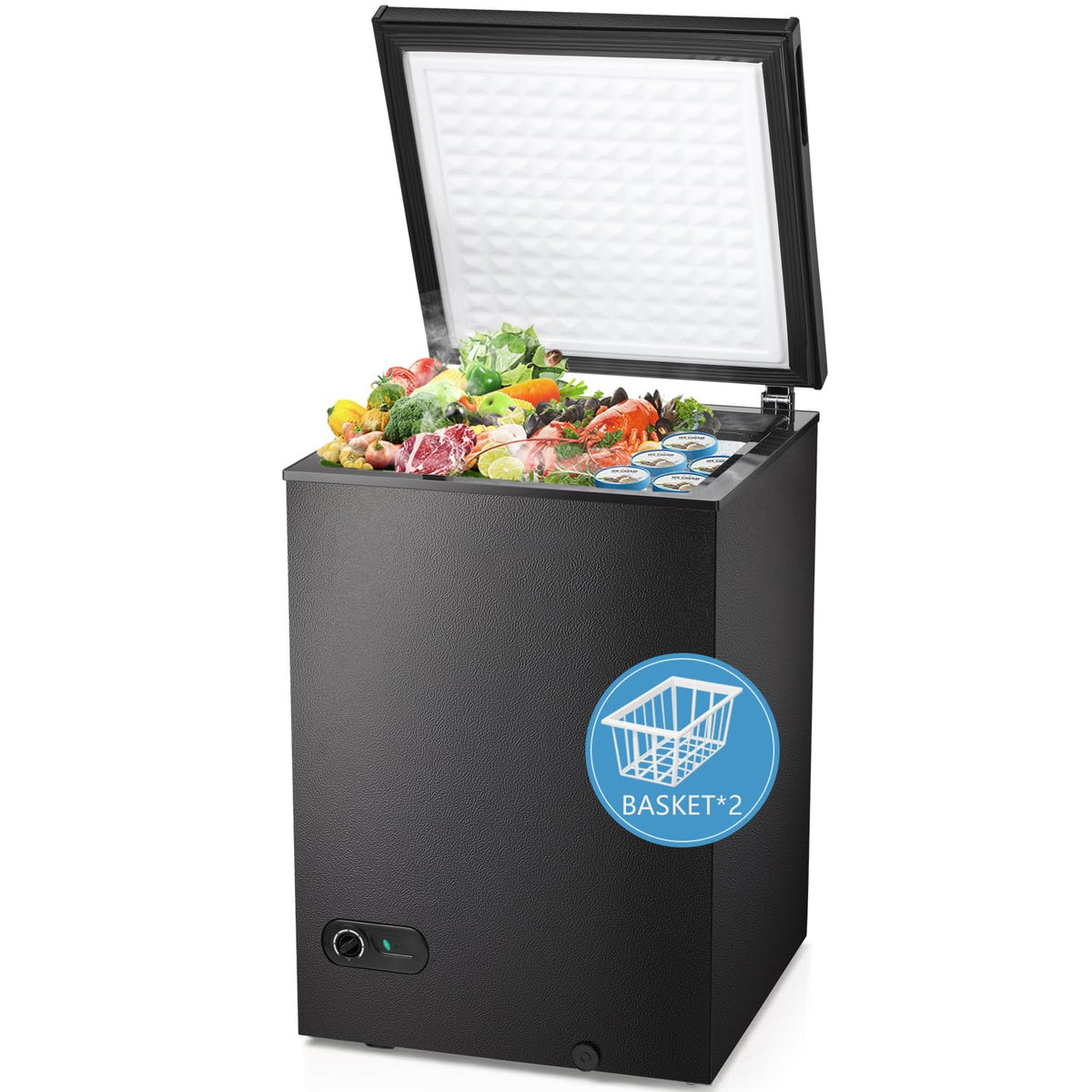 R.W.FLAME Chest Freezer 3.5 Cu.ft, Black, 1 Basket - RW58100B-N