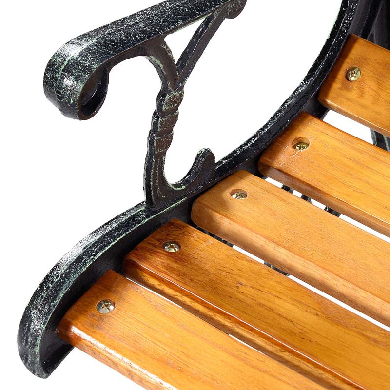 Garden Park Bench, Cast Iron And Kembat Wood, Black And Natural, 49.5in x 20.5in x 29in