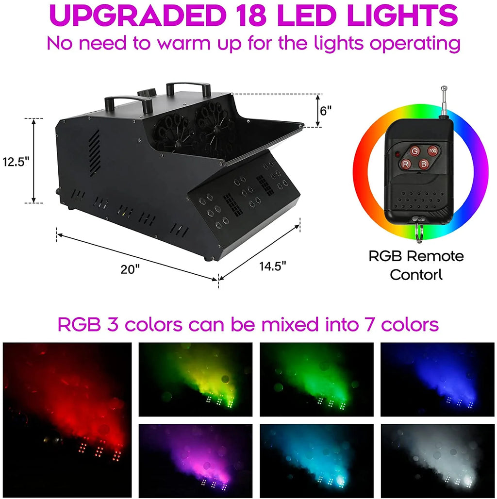 TC-Home 3 In 1 Stage Fog Bubble Machine 3000W 1L 18 RGB LEDs